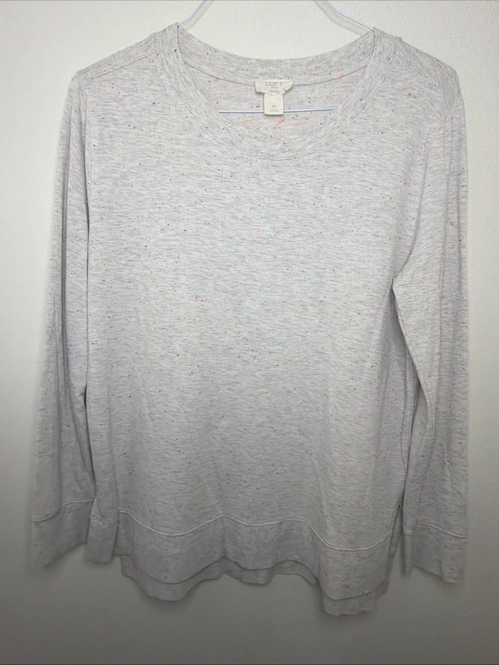 Loft Women's Light Gray Speckled Long Sleeve Top size M